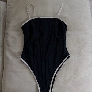 Black One-Piece Swimsuit with White Trim